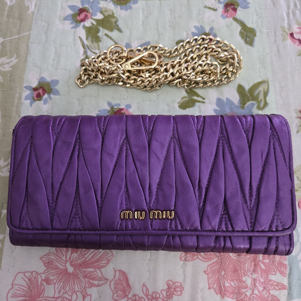 Miu Miu Purple Quilted Leather Chain Wallet